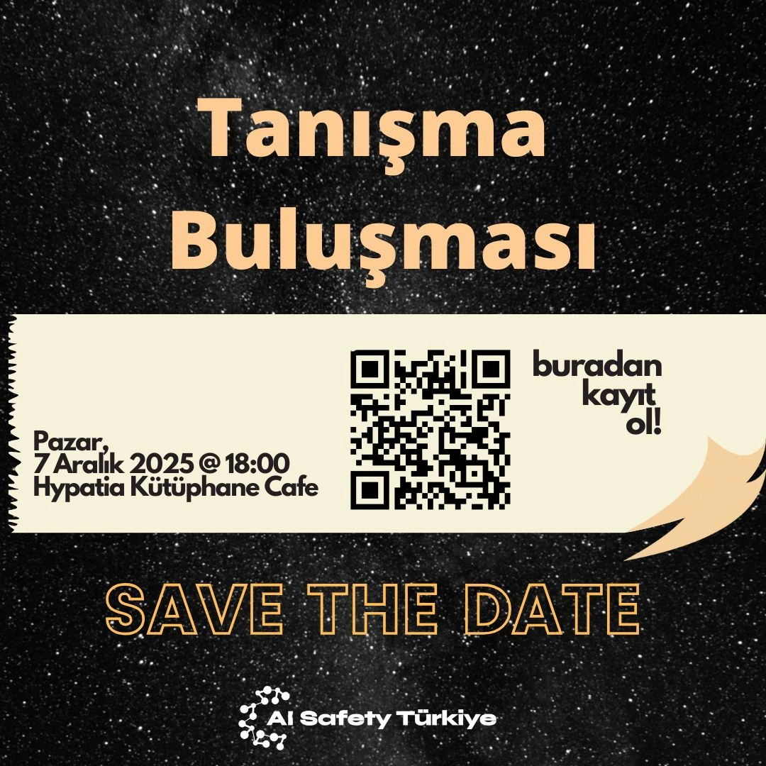 Poster for the meetup at Hypatia Kütüphane Cafe on 7 December 2025 at 18:00.