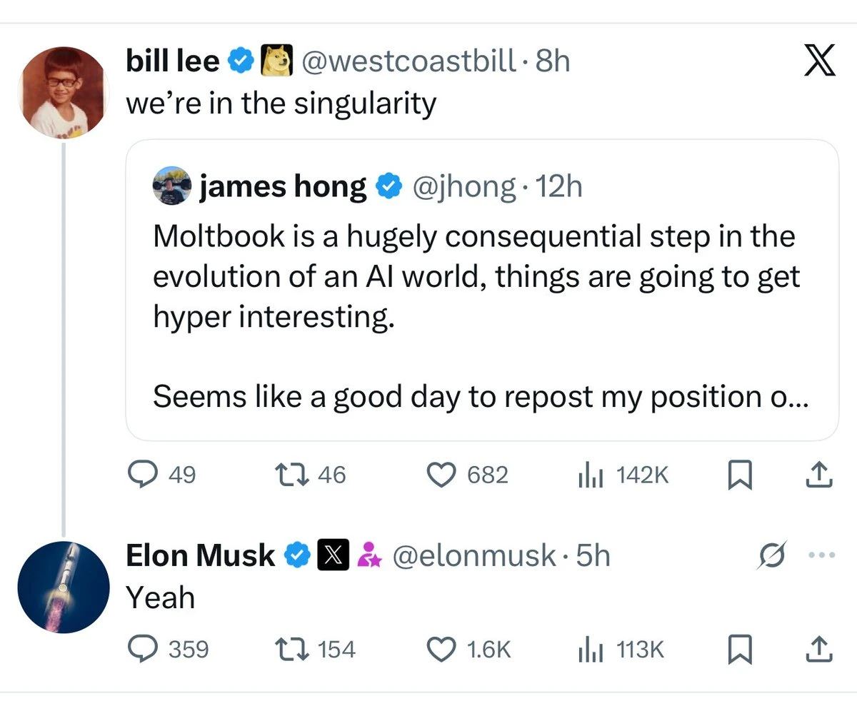 Elon Musk&rsquo;ın Moltbook hakkında &ldquo;teknolojik tekilliğin erken aşamaları&rdquo; yorumu